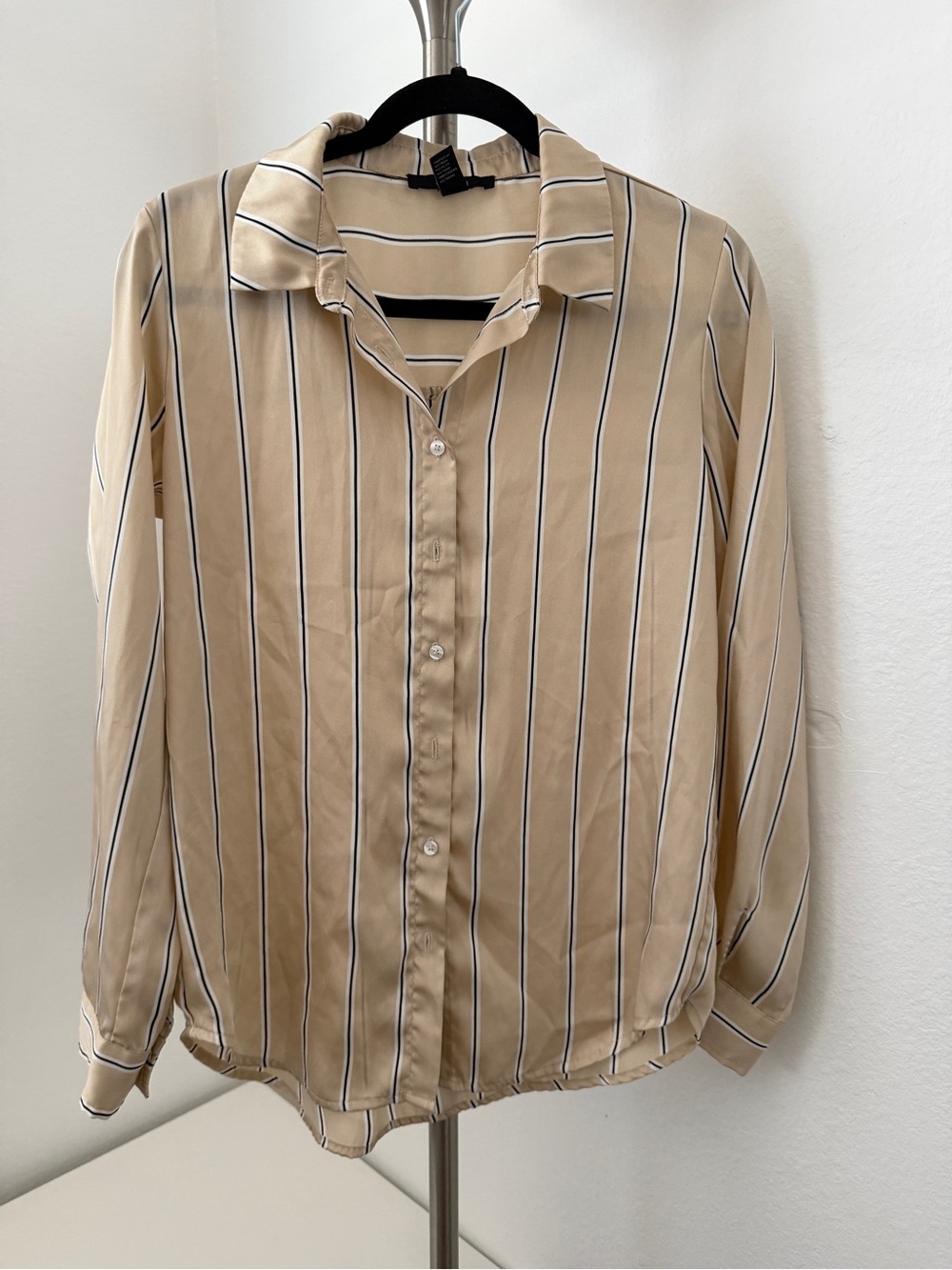 Forever 21 Beige Vertical-Stripe Button Down Shirt